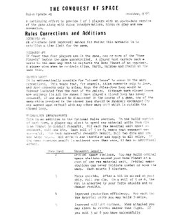 The Conquest of Space: Rules Update #1