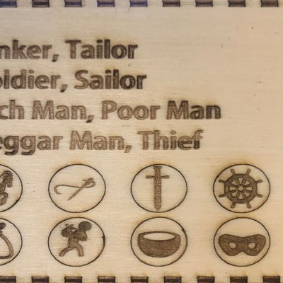 Tinker, Tailor, Soldier, Sailor, Rich Man, Poor Man, Beggarman, Thief.