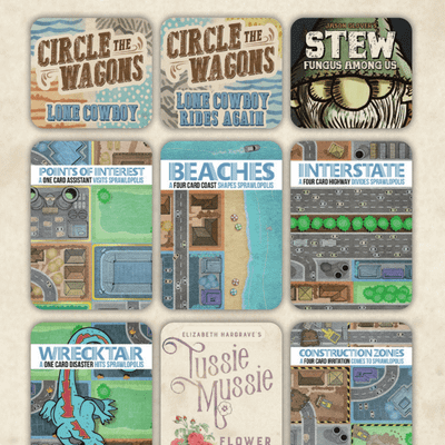 Mini expansion set for Sprawlopolis, Circle the Wagons, Stew and Tussie Mussie